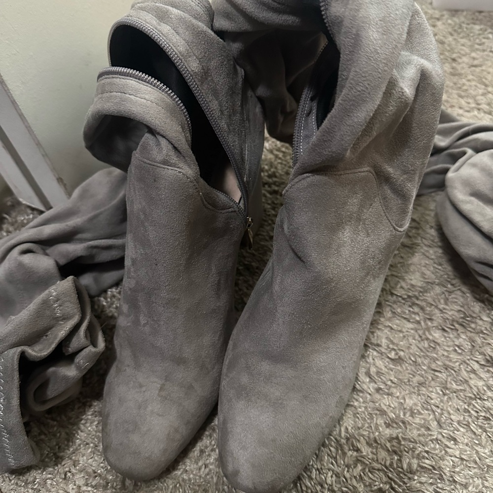 Gray Suede Women's Boots High Calf